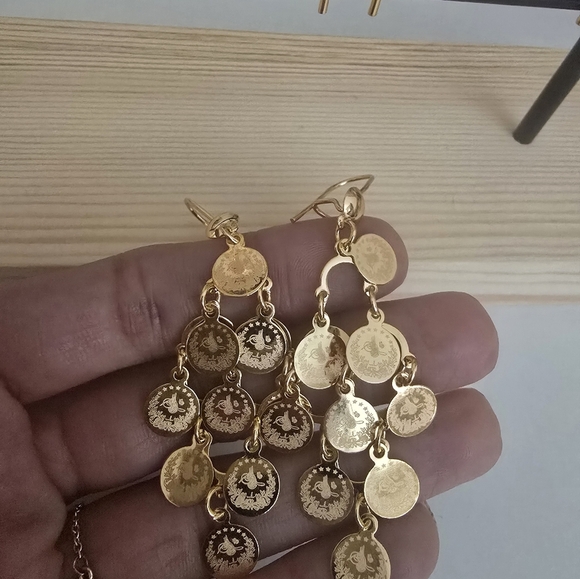 21kgp Dubai Jewelry- Gold Coin Dangle Earrings - Picture 5 of 5